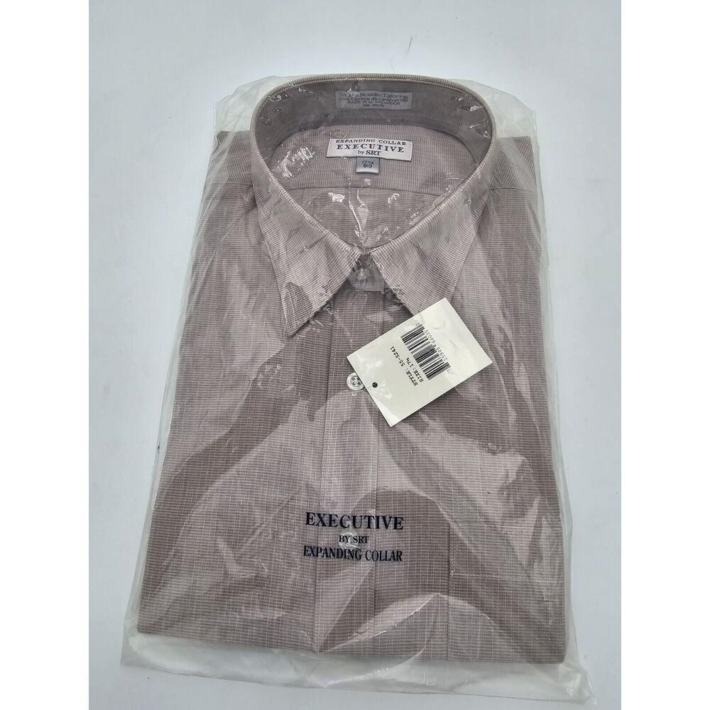 Vintage Big Mens Boulevard LS Dress Shirt 17.5 Big Expandable Collar NIP Gray#T